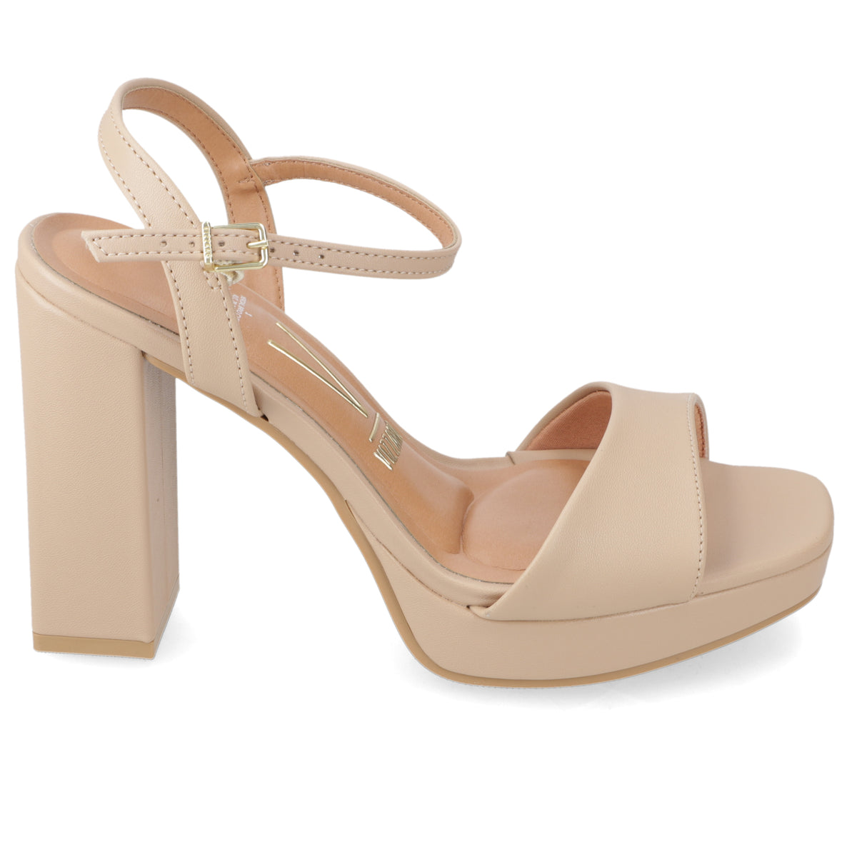 Sandalia Taco Ancho Alto Beige Vizzano Ecocuero 34 / Beige