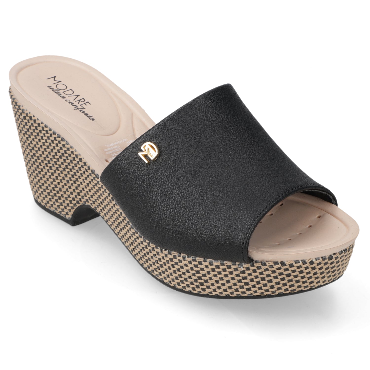 Sandalia Taco Cuña Medio Negro Modare Ecocuero 35 / Negro
