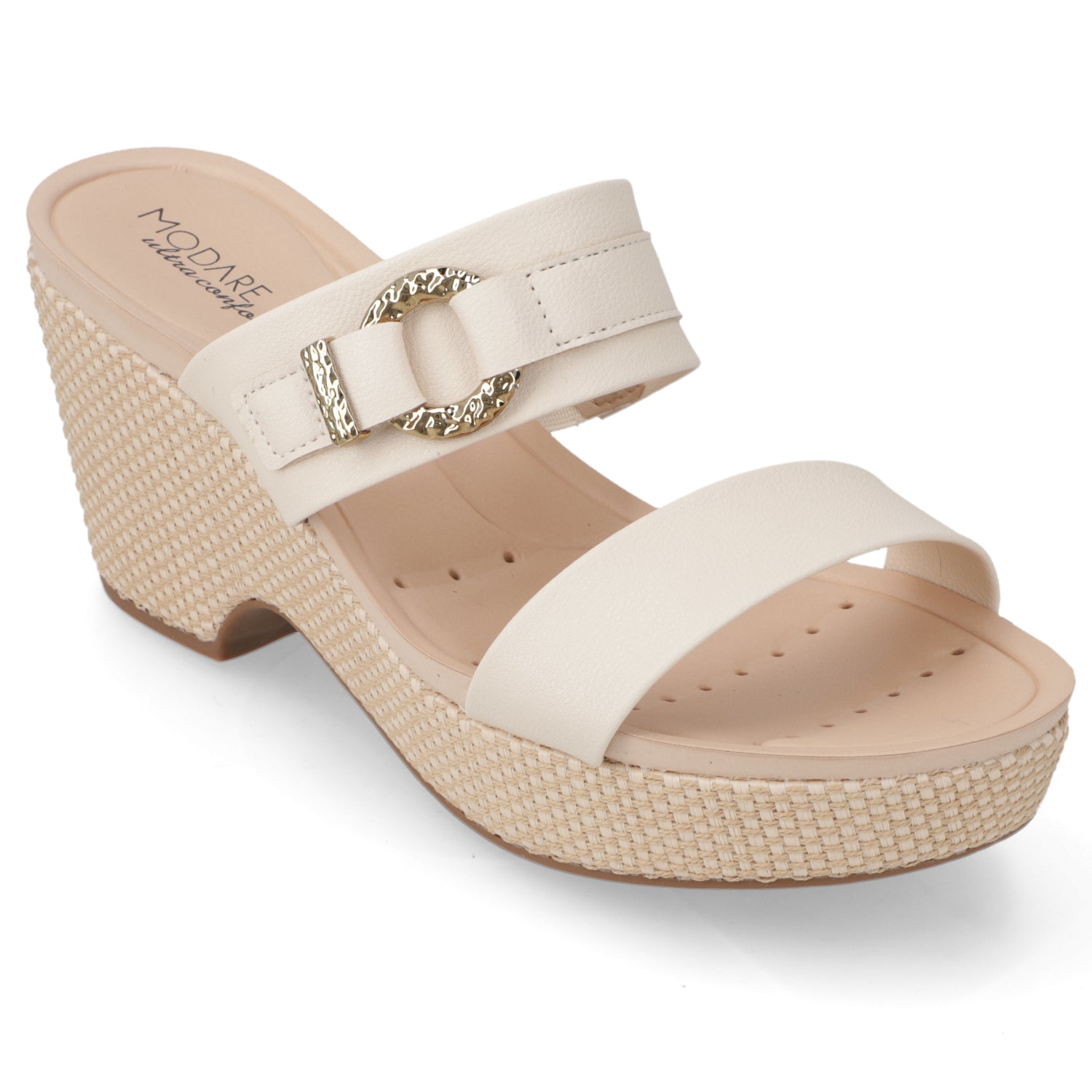 Sandalia Taco Cuña Medio Crema Modare Ecocuero 35 / Crema