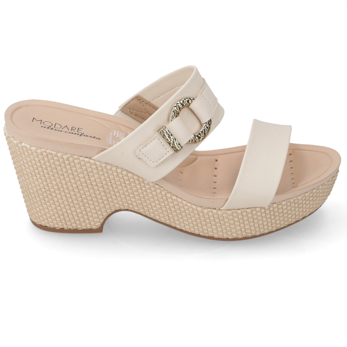 Sandalia Taco Cuña Medio Crema Modare Ecocuero 35 / Crema