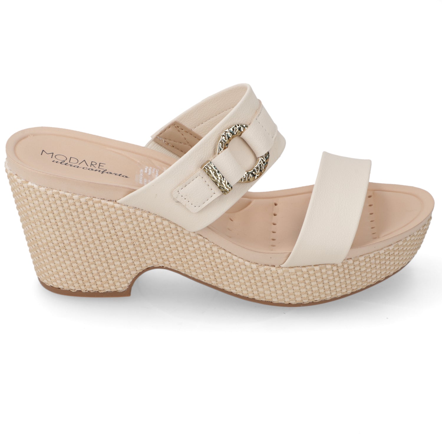 Sandalia Taco Cuña Medio Crema Modare Ecocuero 35 / Crema