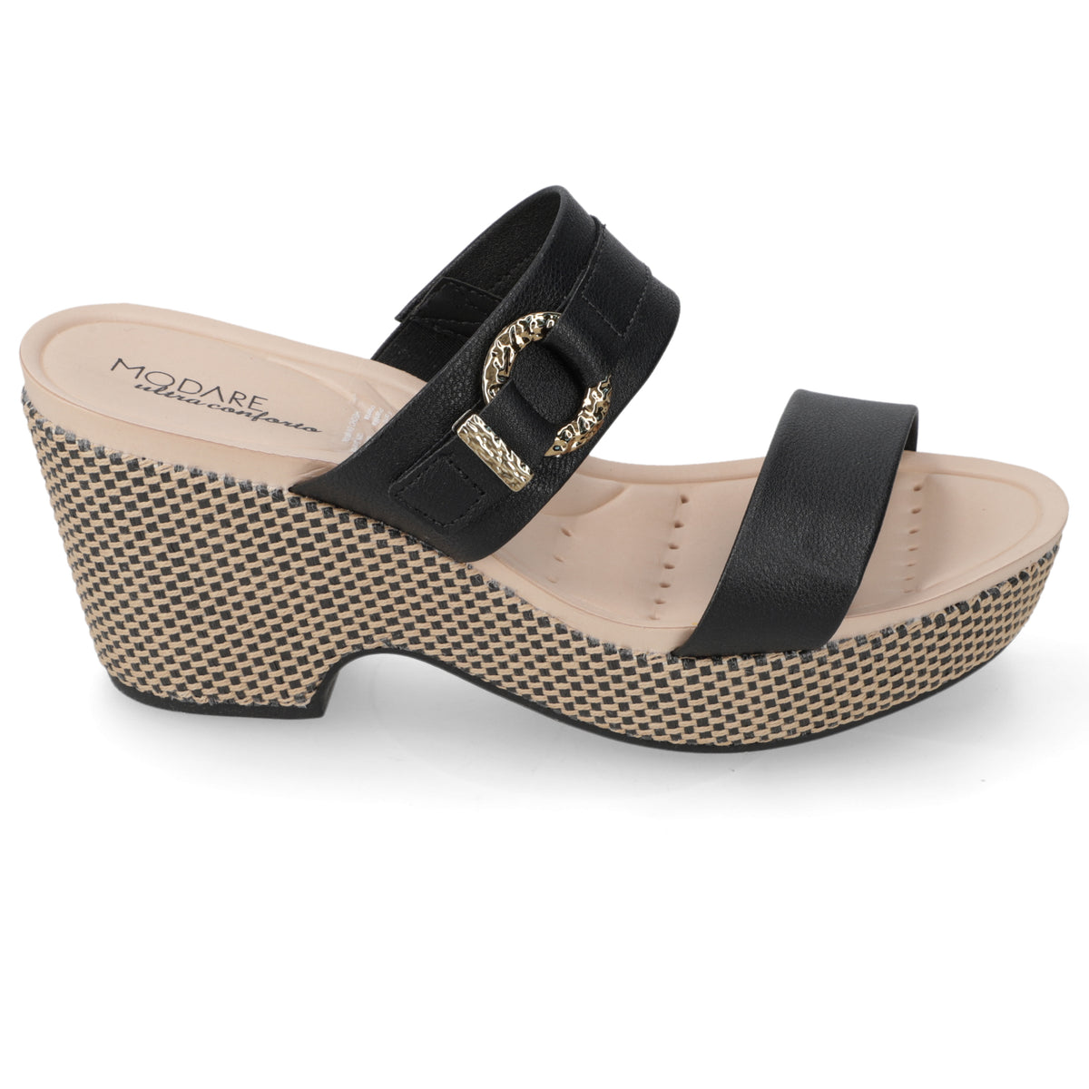 Sandalia Taco Cuña Medio Negro Modare Ecocuero 35 / Negro