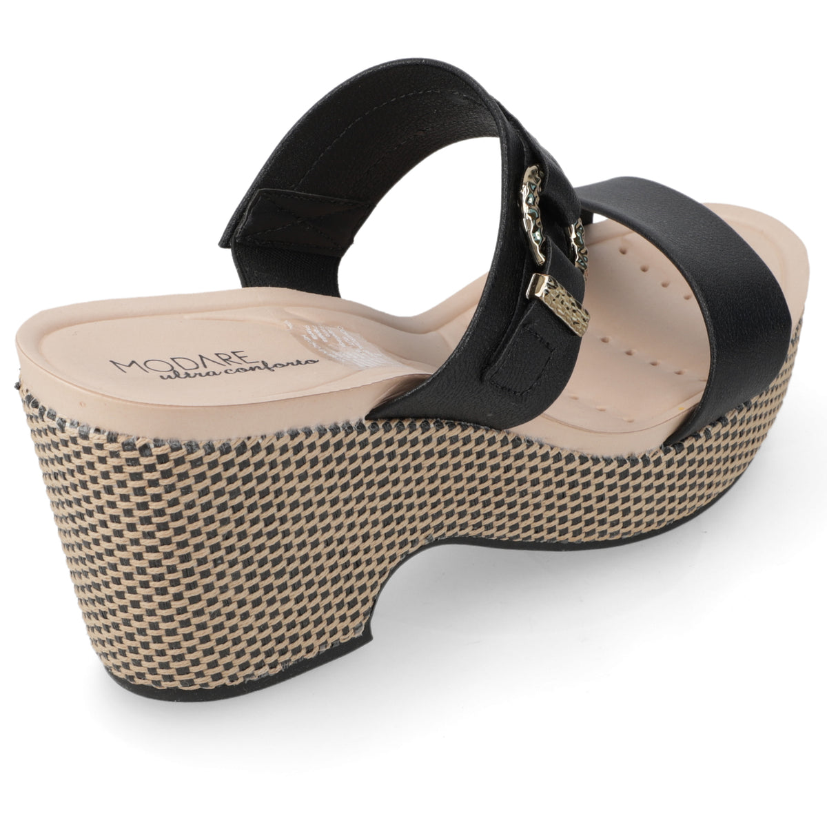 Sandalia Taco Cuña Medio Negro Modare Ecocuero 35 / Negro