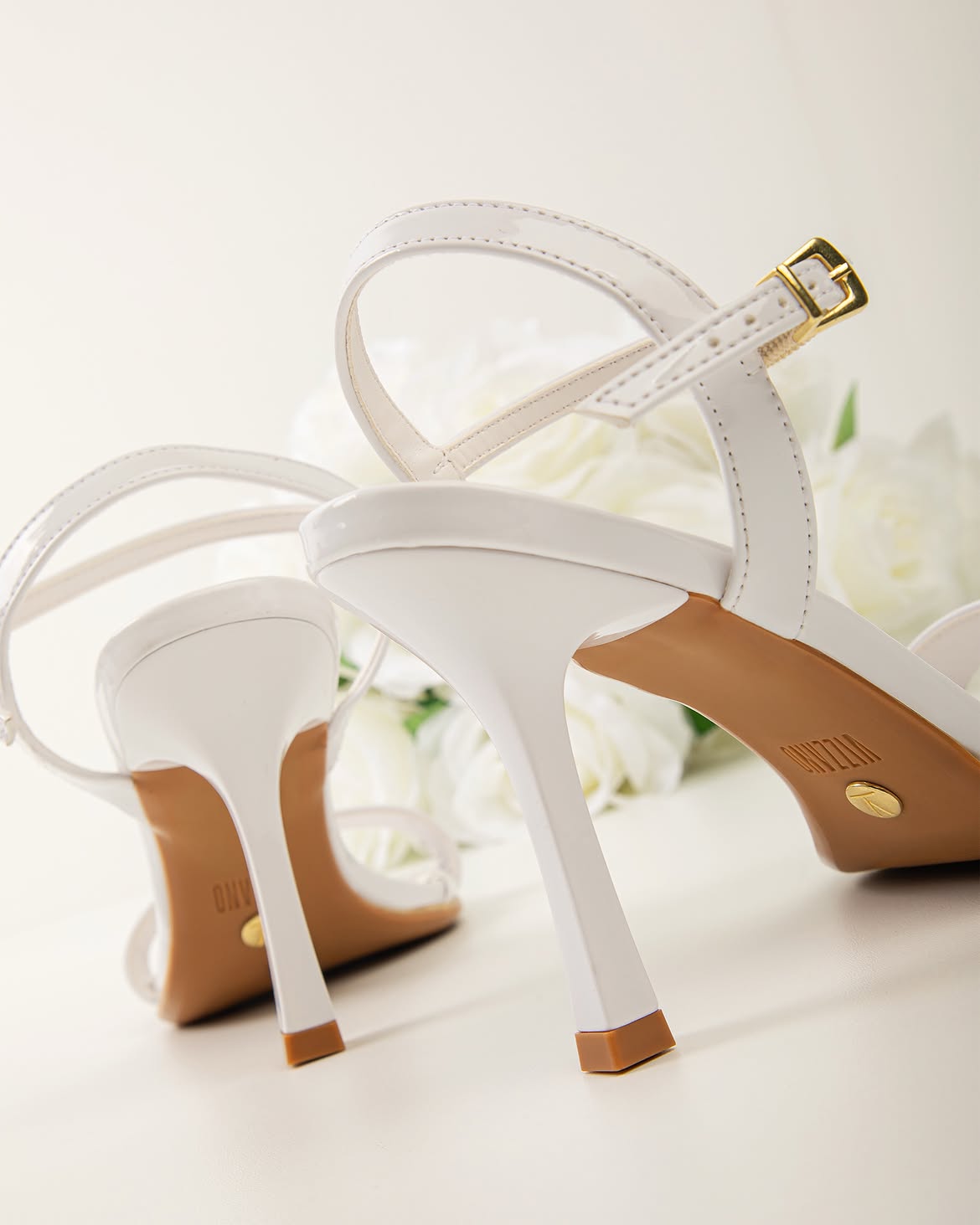 Sandalias de Novia Taco Medio Blanco Vizzano