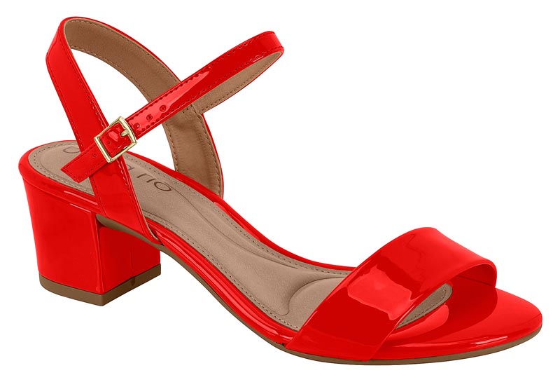 Sandalia Mujer Taco Medio Pulsera al Tobillo Charol Roja Beira Rio