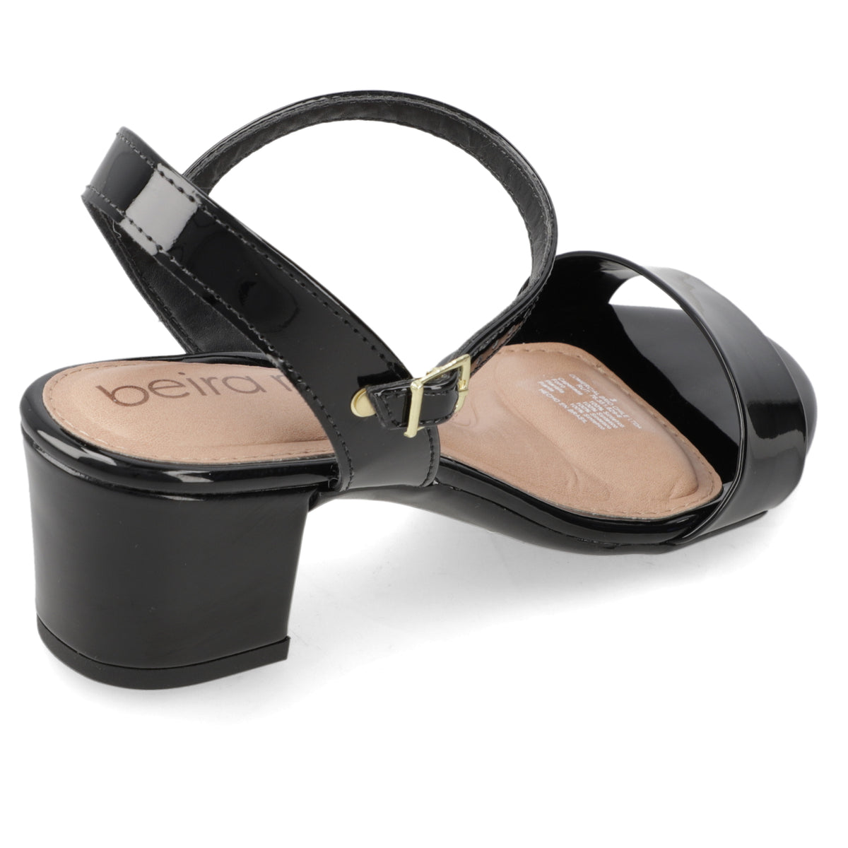 Sandalia Taco Ancho Efecto Charol Negro 35