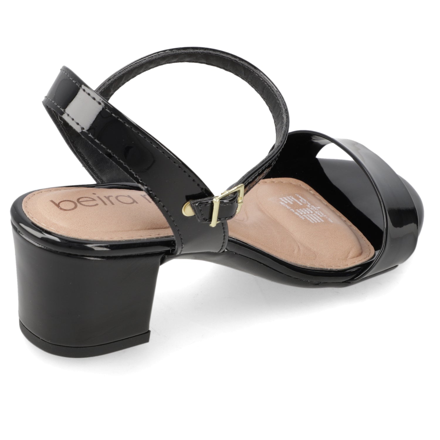 Sandalia Taco Ancho Efecto Charol Negro 35