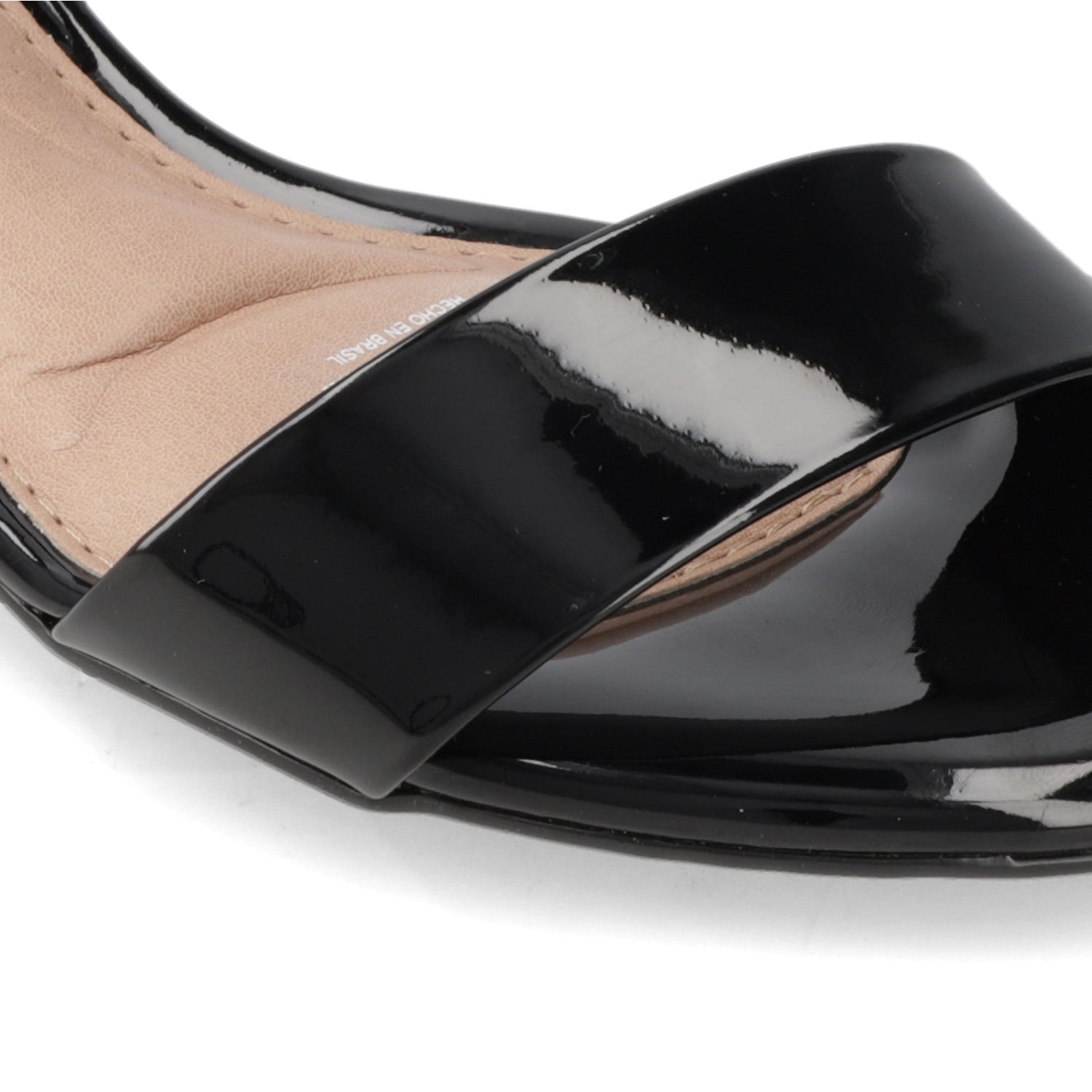 Sandalia Taco Ancho Efecto Charol Negro 35