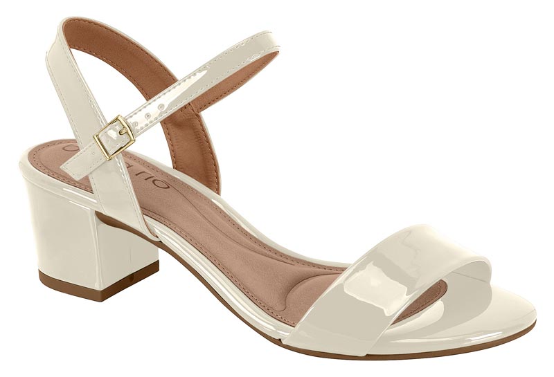Sandalia Mujer Taco Medio Pulsera al Tobillo Charol Blanca Off Beira Rio
