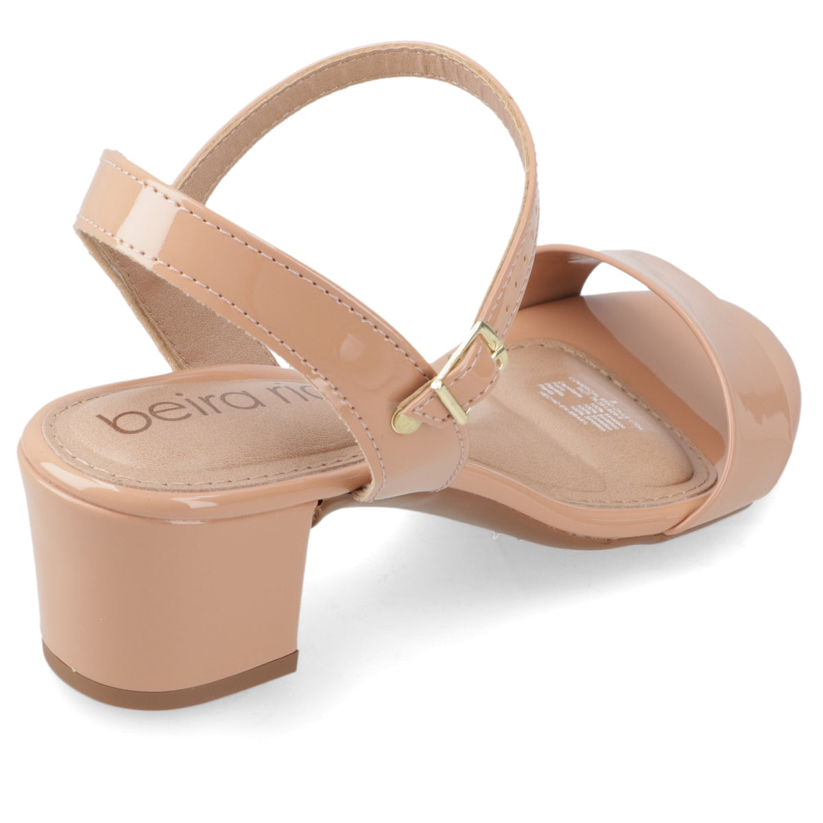 Sandalia Taco Ancho Efecto Charol Nude 35