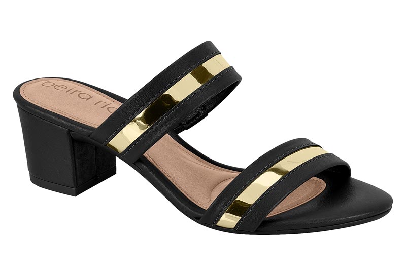 Sandalia Mujer Taco Medio Mule Dos Tiras Negra Beira Rio