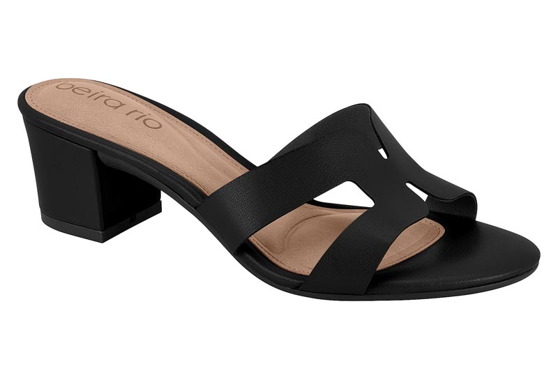Sandalia Mujer Taco Medio Mule Tira H Negra Beira Rio