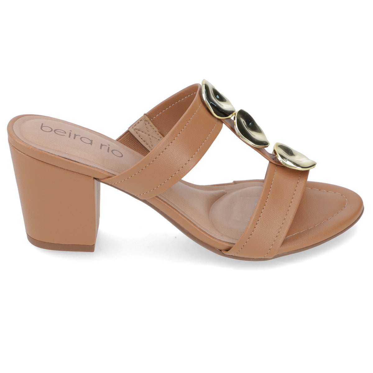 Sandalia Taco Ancho Medio Camel Beira Rio 34 / Camel
