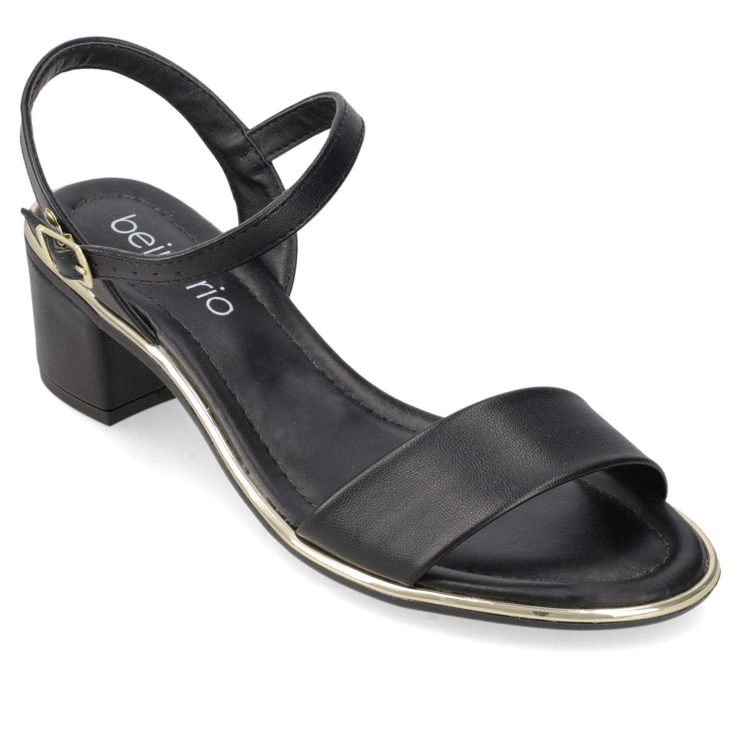 Sandalia Taco Ancho Eco Cuero Negro 35