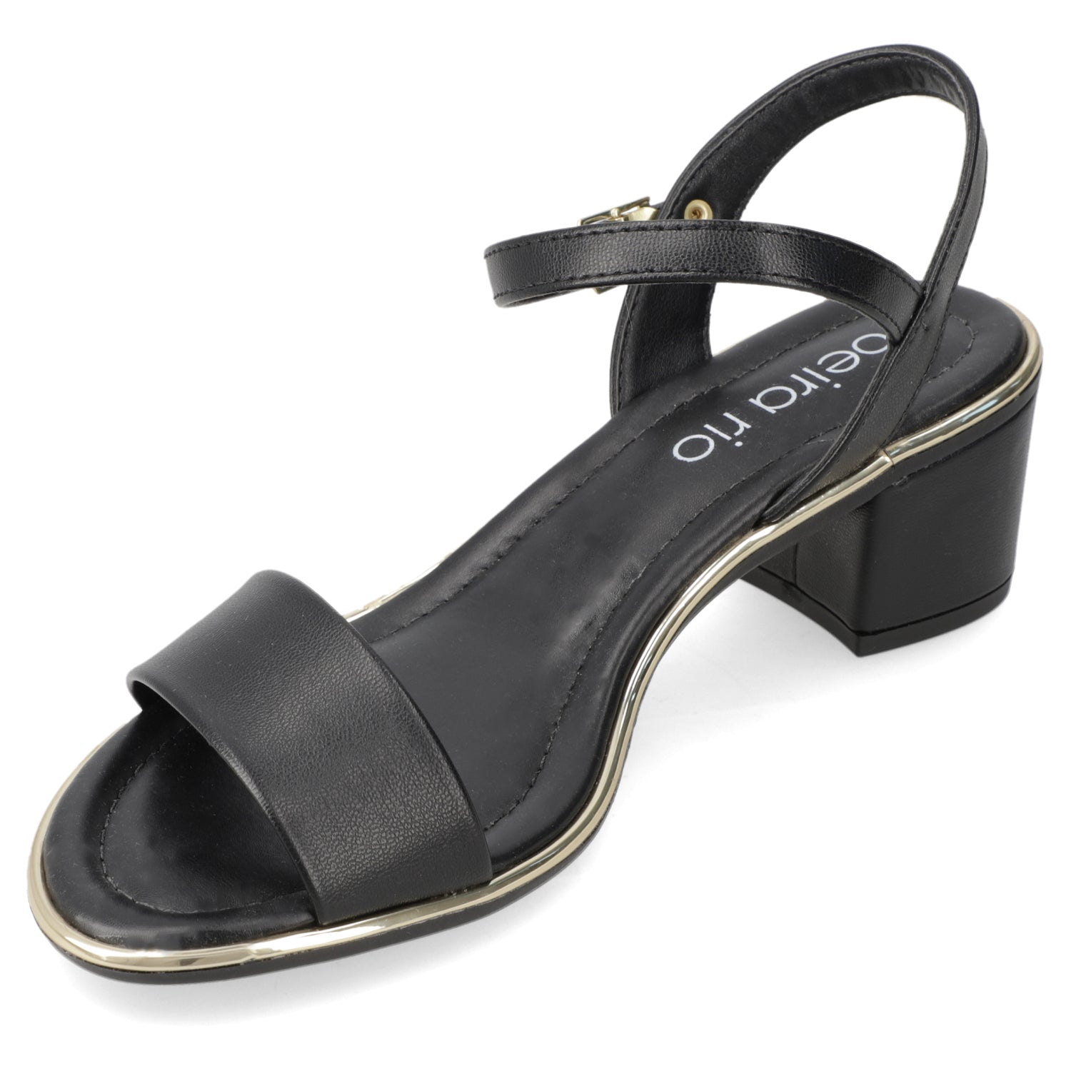 Sandalia Taco Ancho Eco Cuero Negro 35