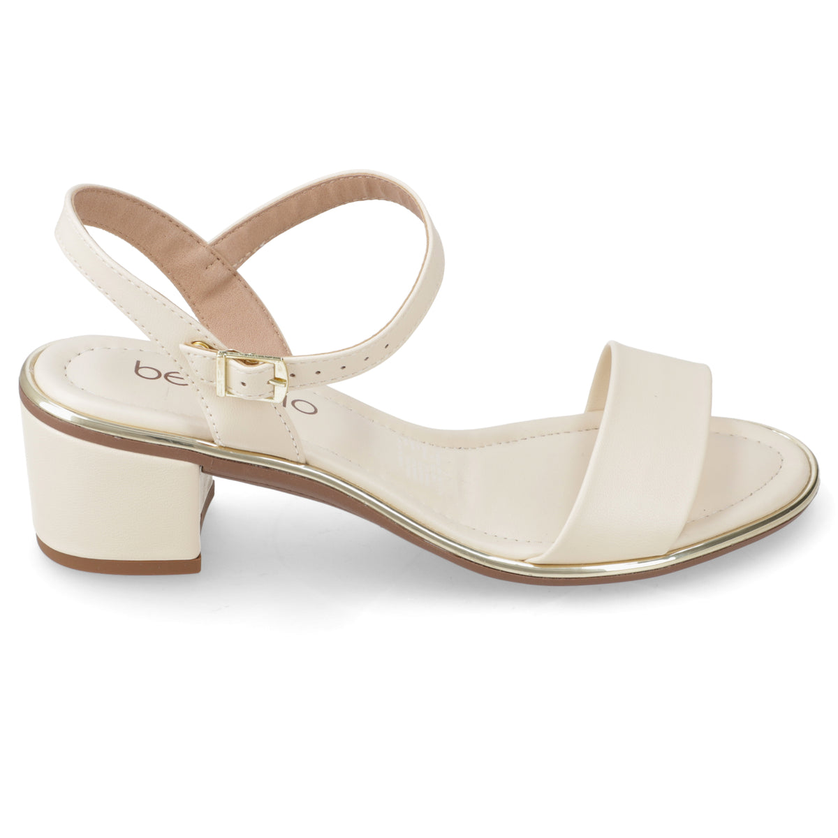 Sandalia Taco Ancho Eco Cuero Crema 35