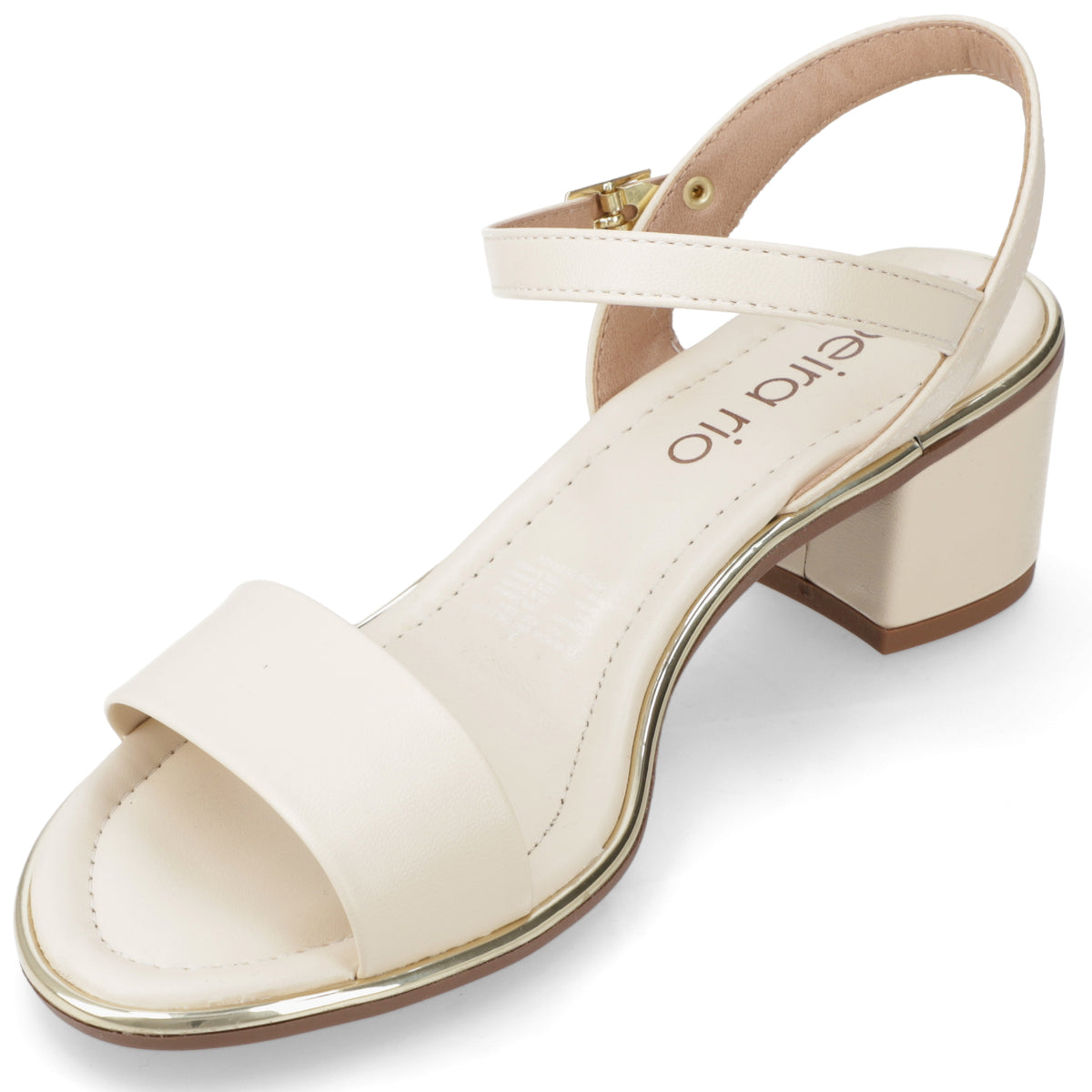 Sandalia Taco Ancho Eco Cuero Crema 35