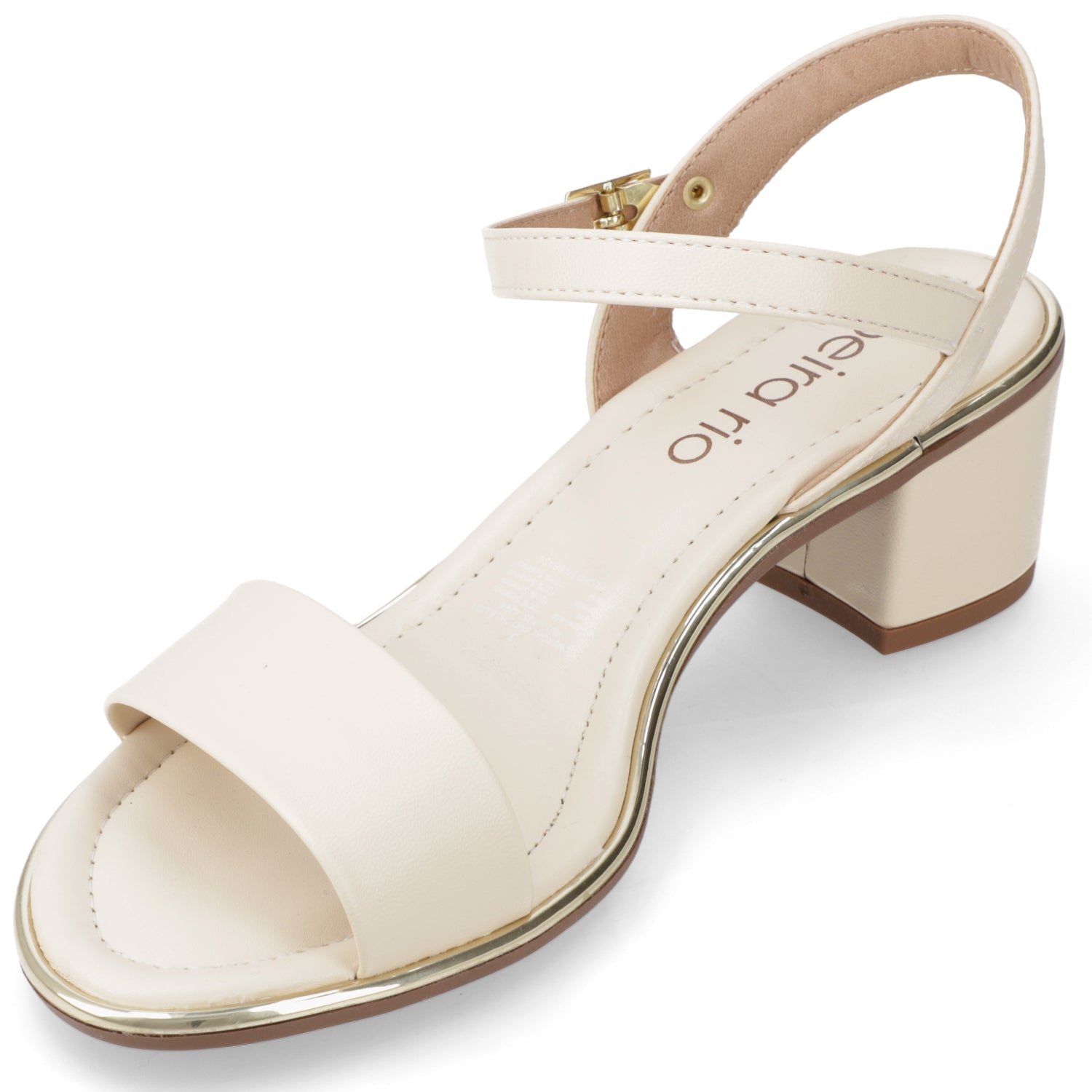 Sandalia Taco Ancho Eco Cuero Crema 35