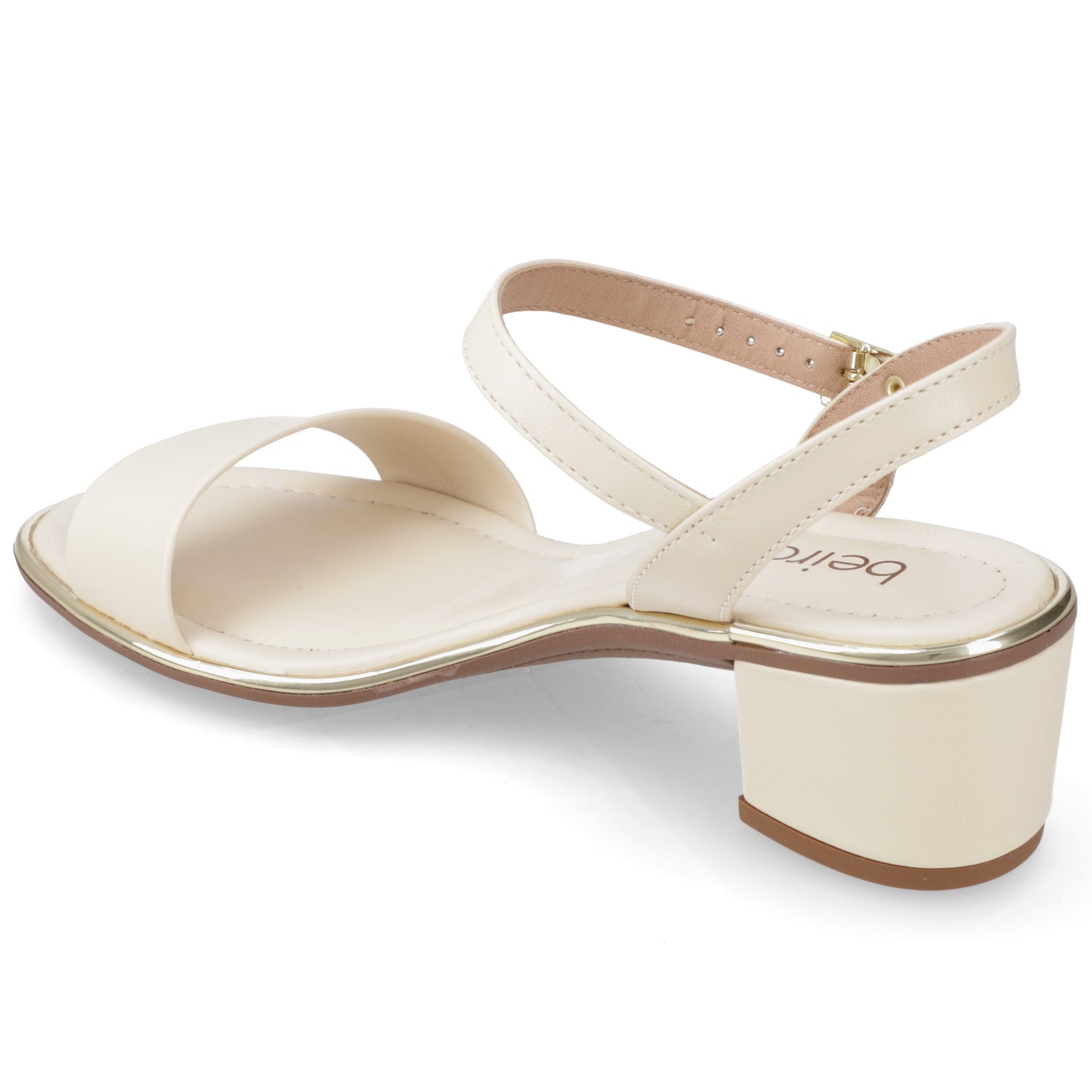 Sandalia Taco Ancho Eco Cuero Crema 35