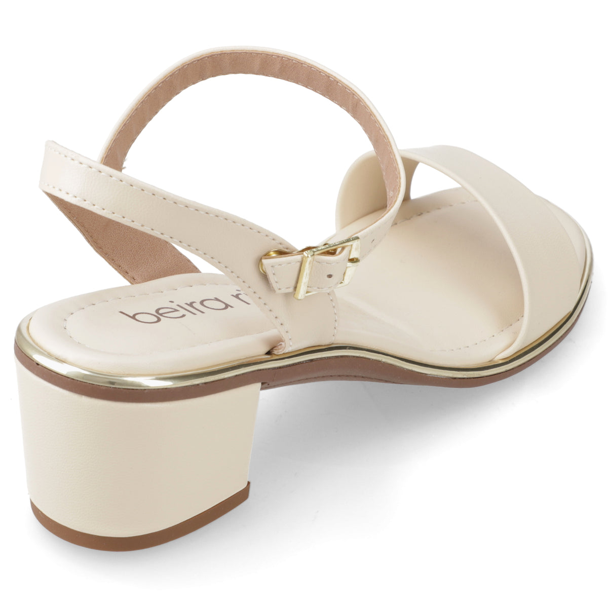 Sandalia Taco Ancho Eco Cuero Crema 35