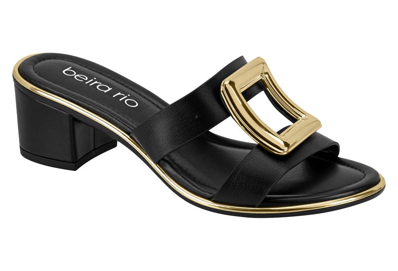 Sandalia Mujer Taco Medio Mule con Hebilla Negra Beira Rio