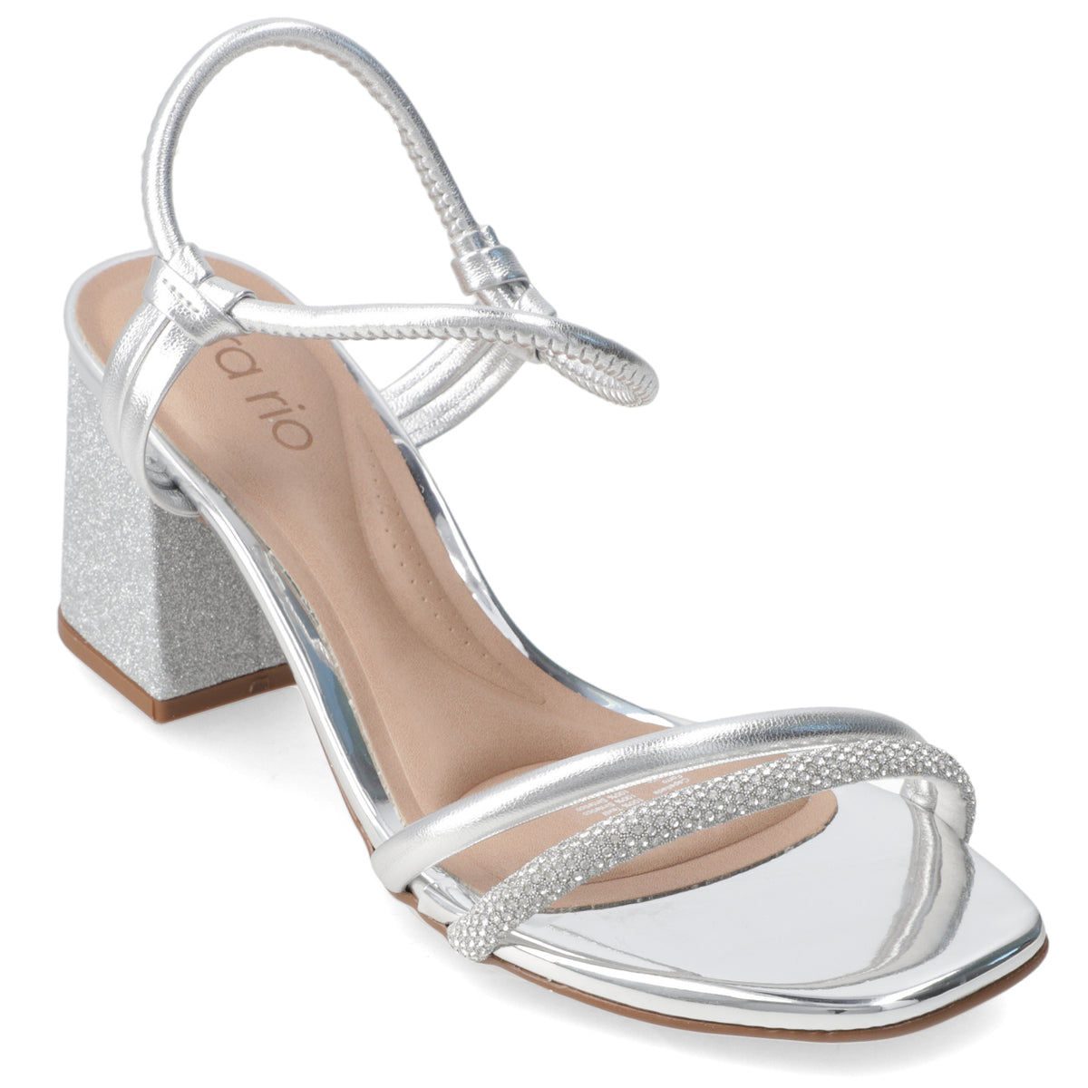 Sandalia Taco Ancho Eco Cuero Plateado 35