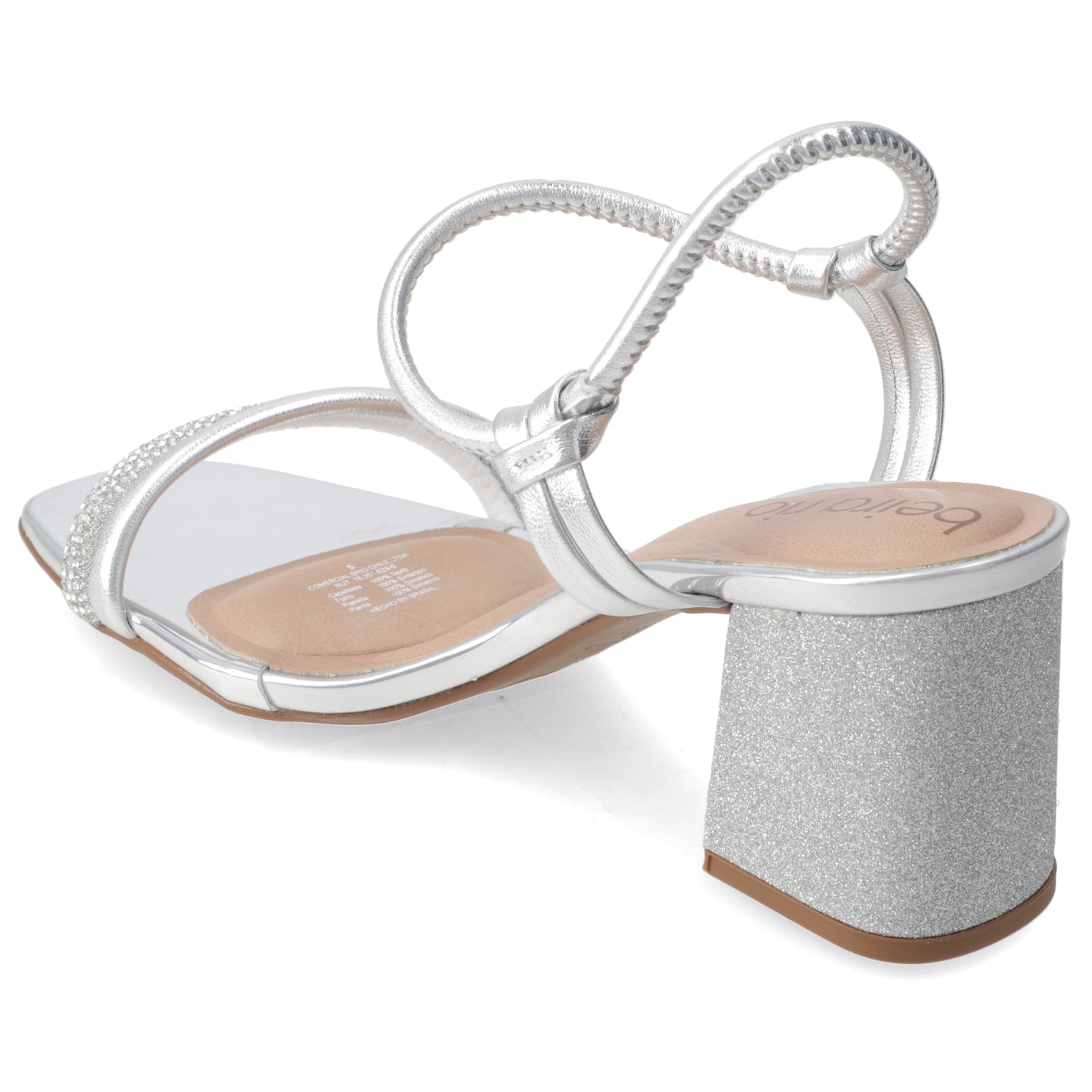 Sandalia Taco Ancho Eco Cuero Plateado 35