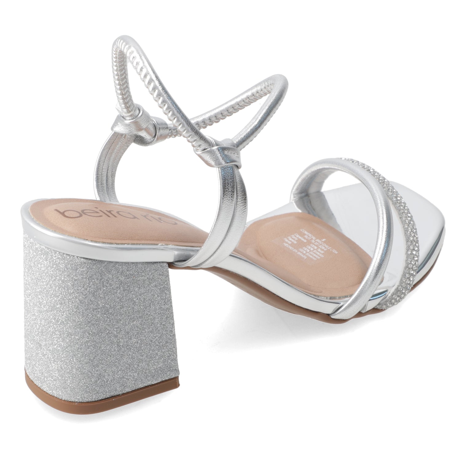 Sandalia Taco Ancho Eco Cuero Plateado 35