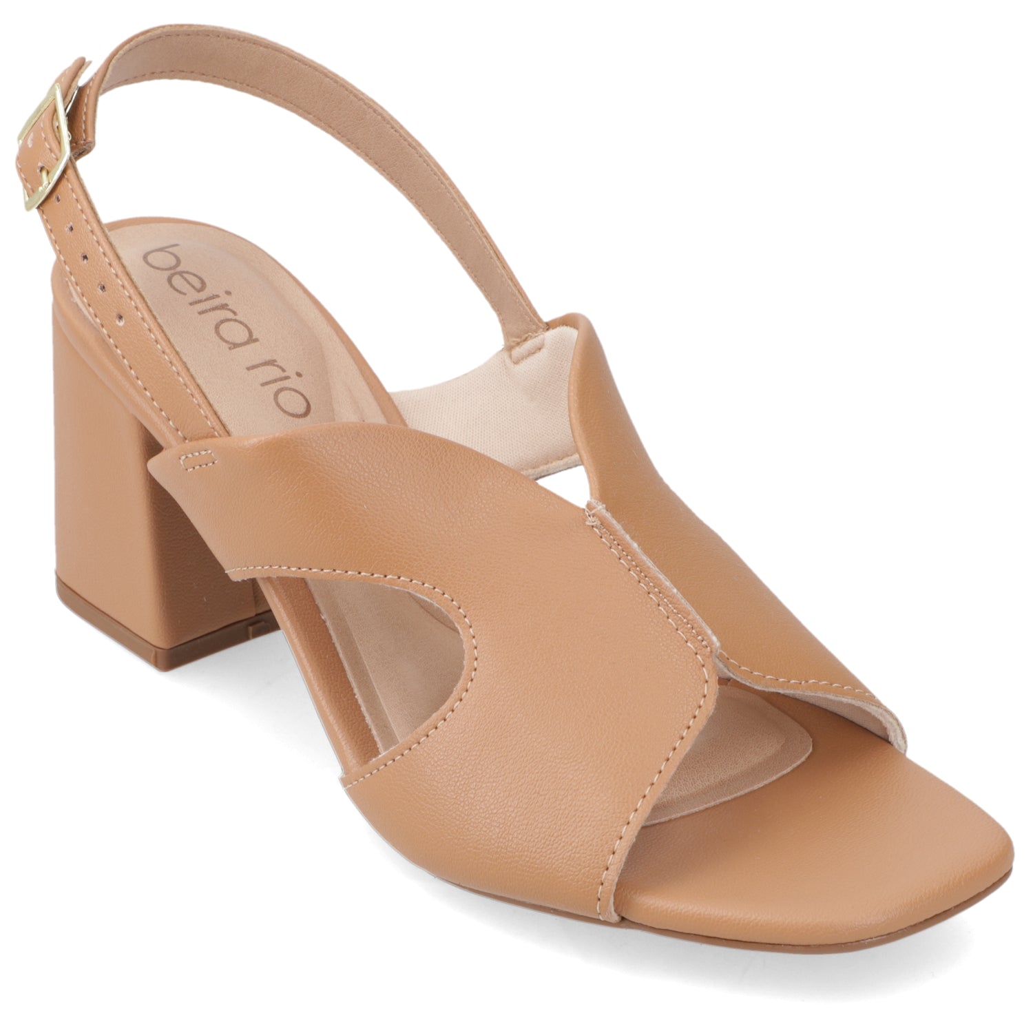 Sandalia Taco Ancho Medio Camel Beira Rio Ecocuero 34 / Camel