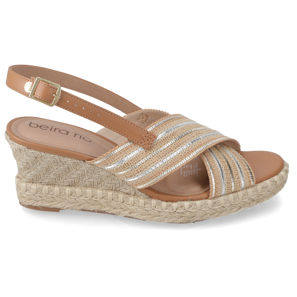 Sandalia Taco Cuña Medio Café Beira Rio Metalizado