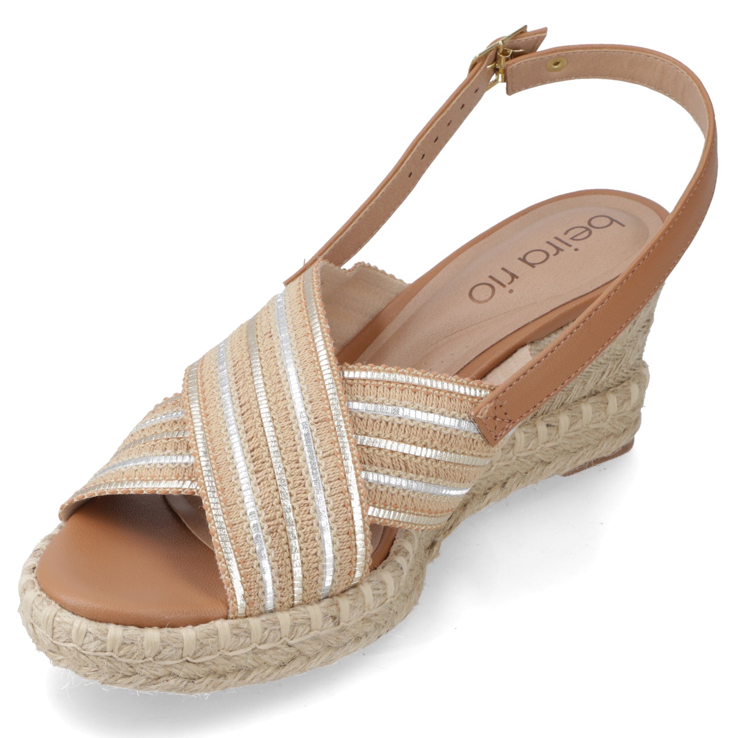 Sandalia Taco Cuña Medio Café Beira Rio Metalizado