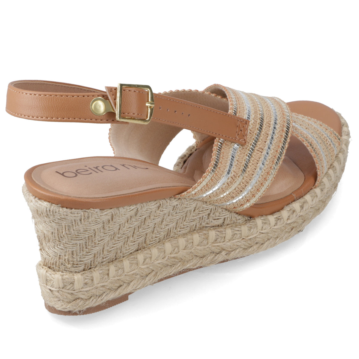 Sandalia Taco Cuña Medio Café Beira Rio Metalizado