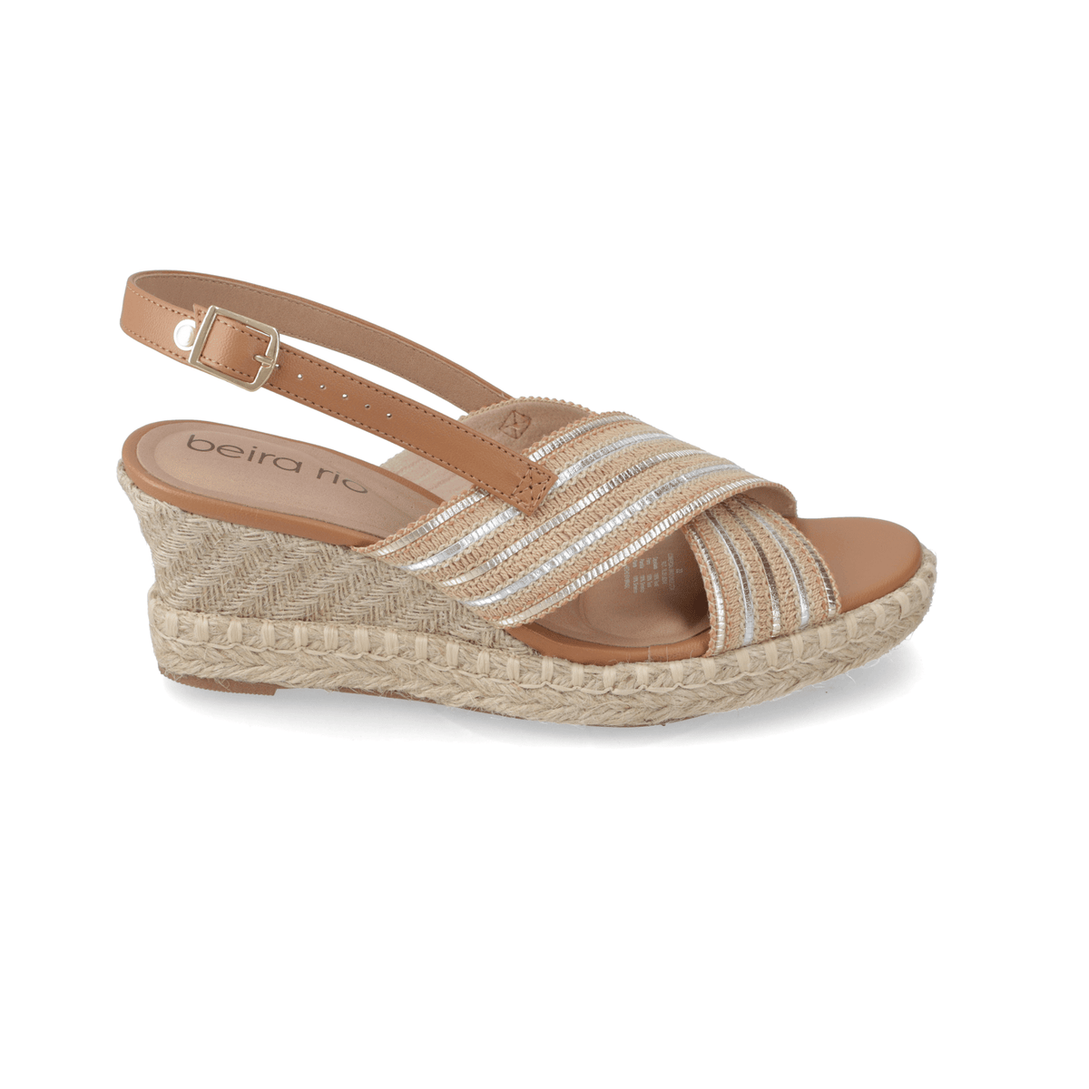 Sandalia Taco Cuña Medio Café Beira Rio Metalizado