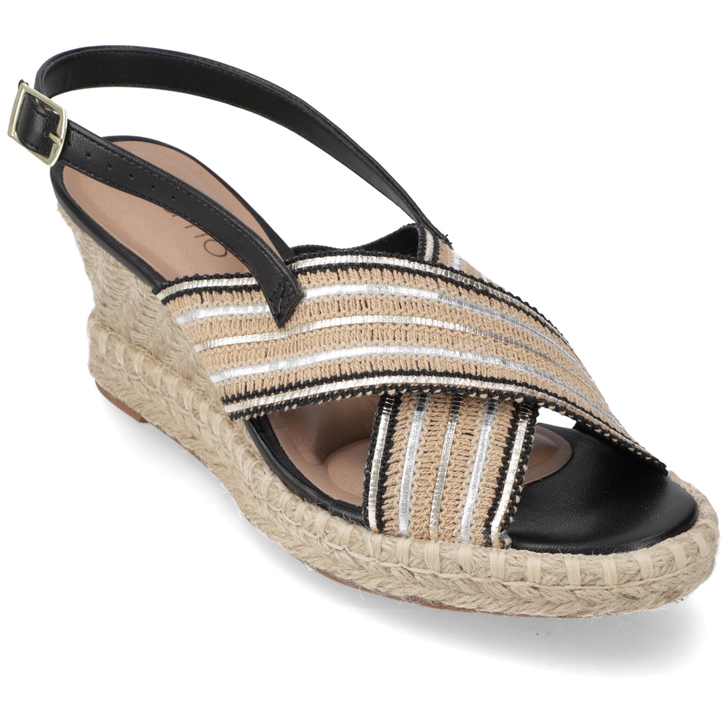 Sandalia Taco Cuña Medio Negro Beira Rio Metalizado