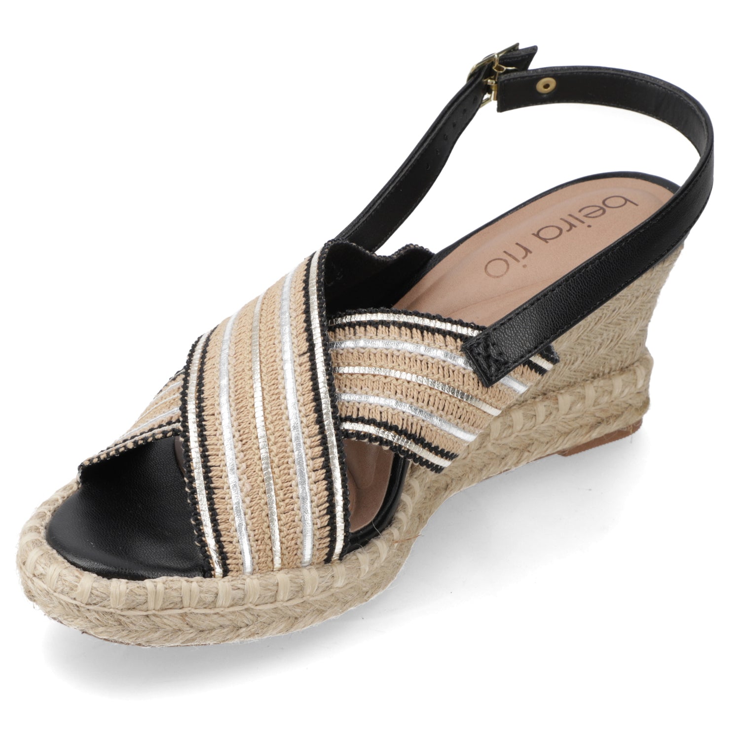 Sandalia Taco Cuña Medio Negro Beira Rio Metalizado