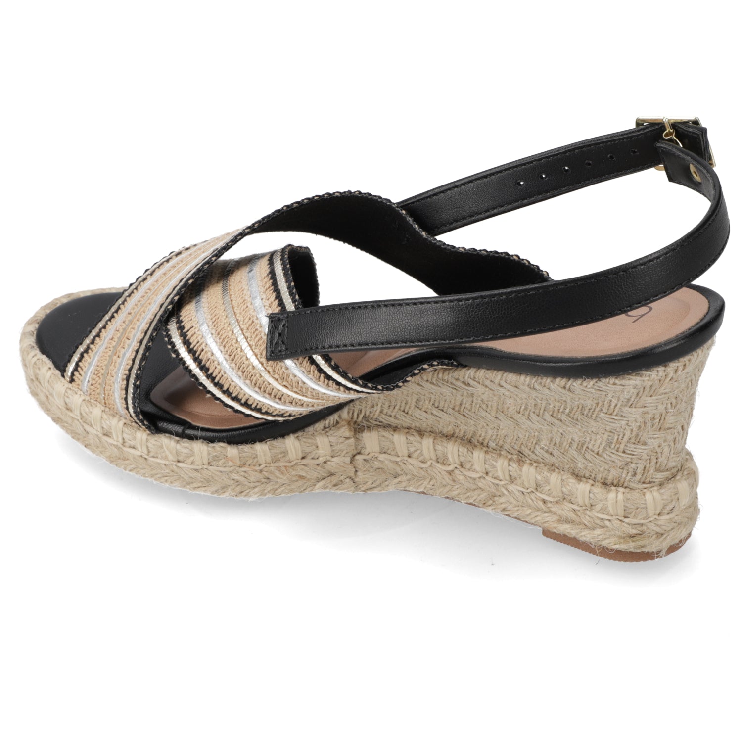 Sandalia Taco Cuña Medio Negro Beira Rio Metalizado