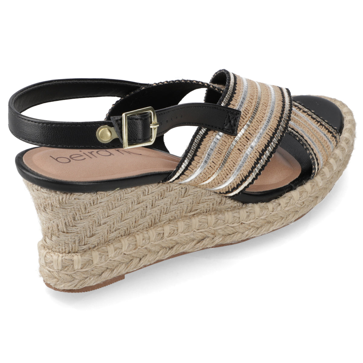 Sandalia Taco Cuña Medio Negro Beira Rio Metalizado