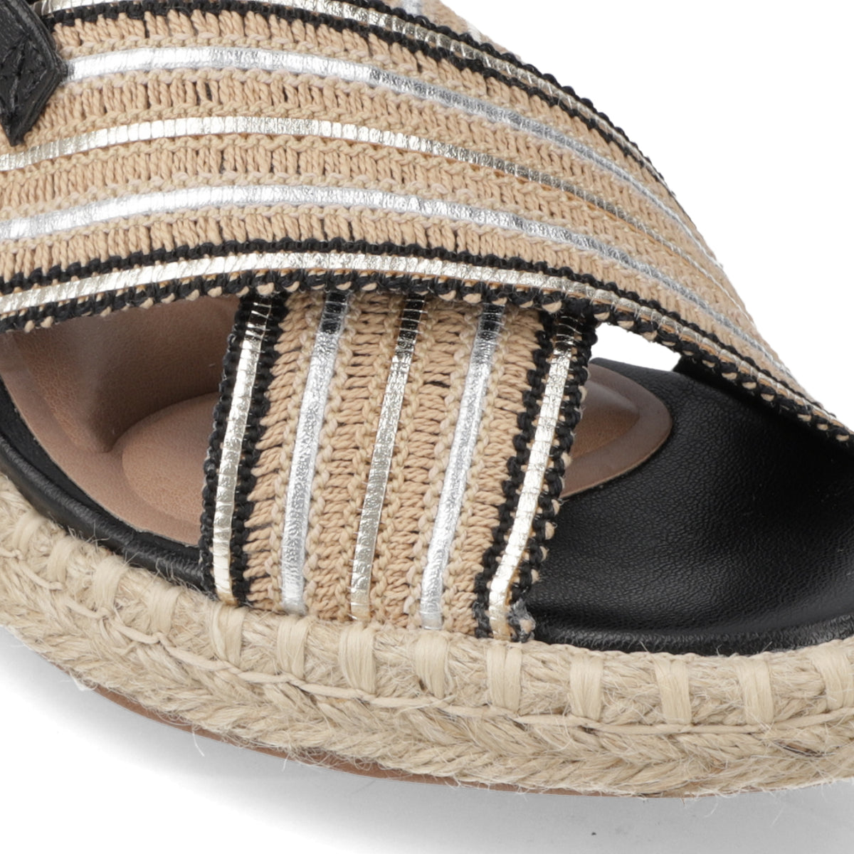 Sandalia Taco Cuña Medio Negro Beira Rio Metalizado