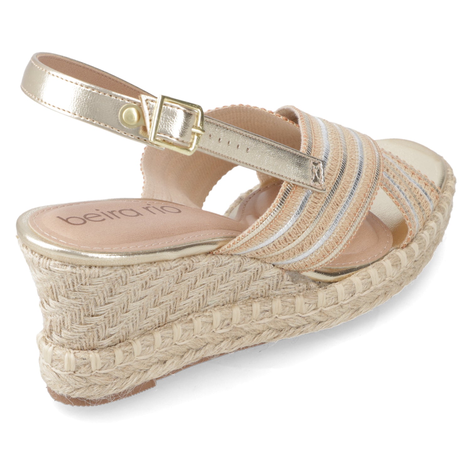 Sandalia Taco Cuña Medio Dorado Beira Rio Metalizado