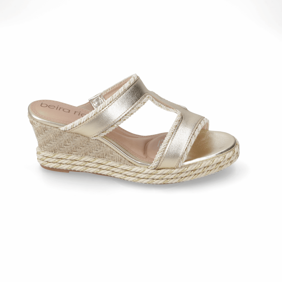 Sandalia Taco Cuña Medio Dorado Beira Rio