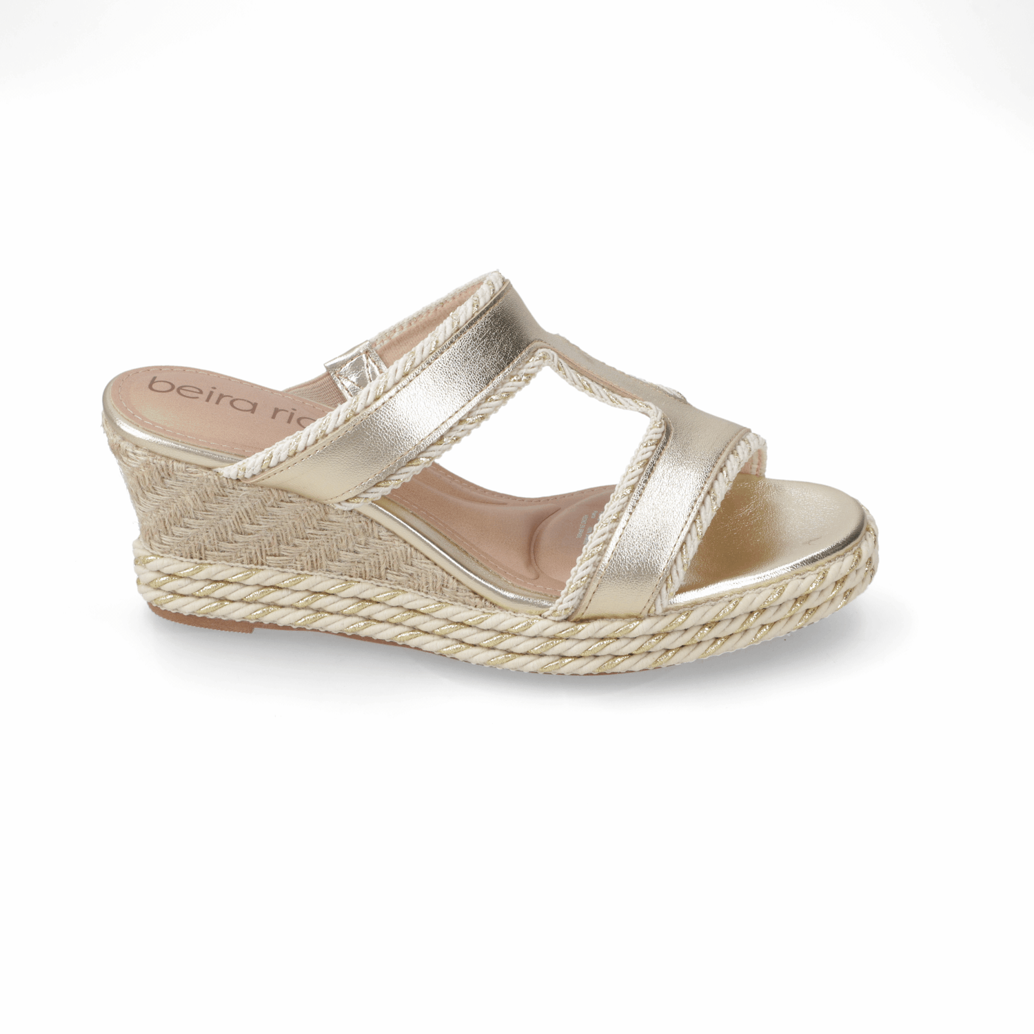 Sandalia Taco Cuña Medio Dorado Beira Rio