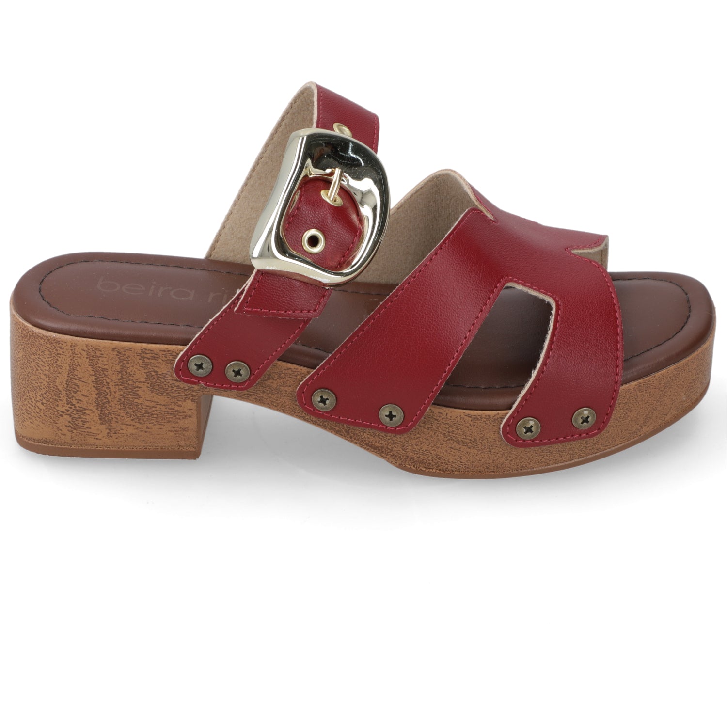 Sandalia Taco Ancho Bajo Cereza Beira Rio