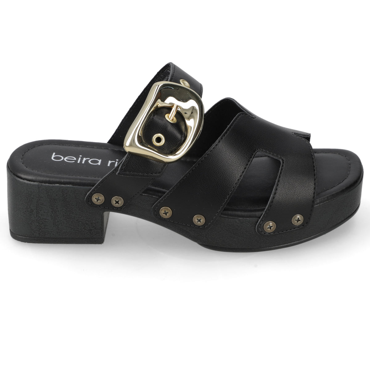 Sandalia Taco Ancho Bajo Negro Beira Rio