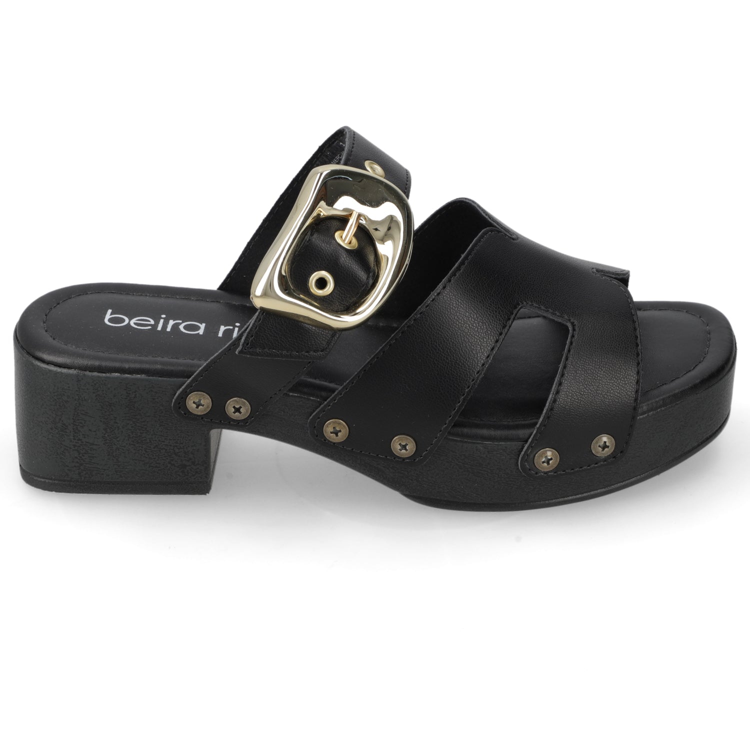 Sandalia Taco Ancho Bajo Negro Beira Rio