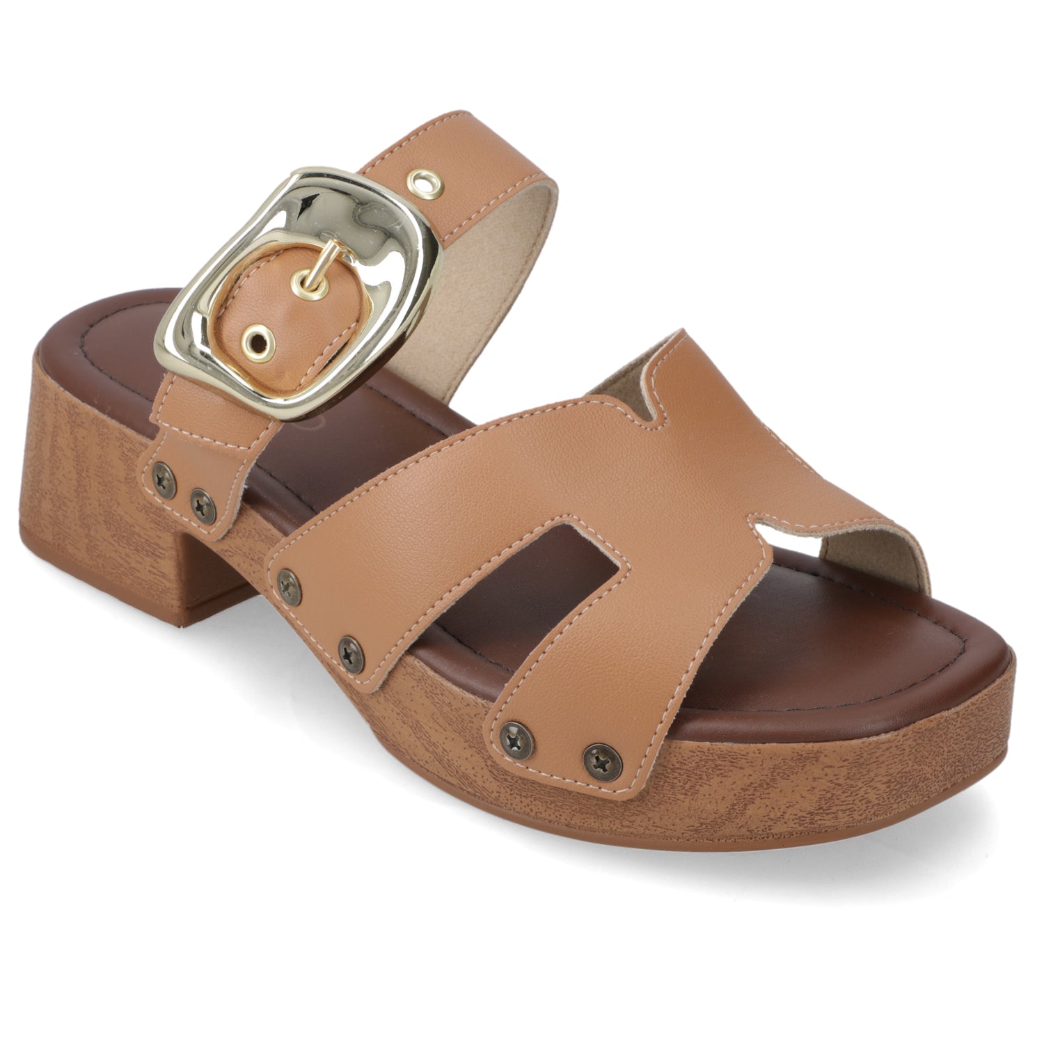 Sandalia Taco Ancho Bajo Camel Beira Rio