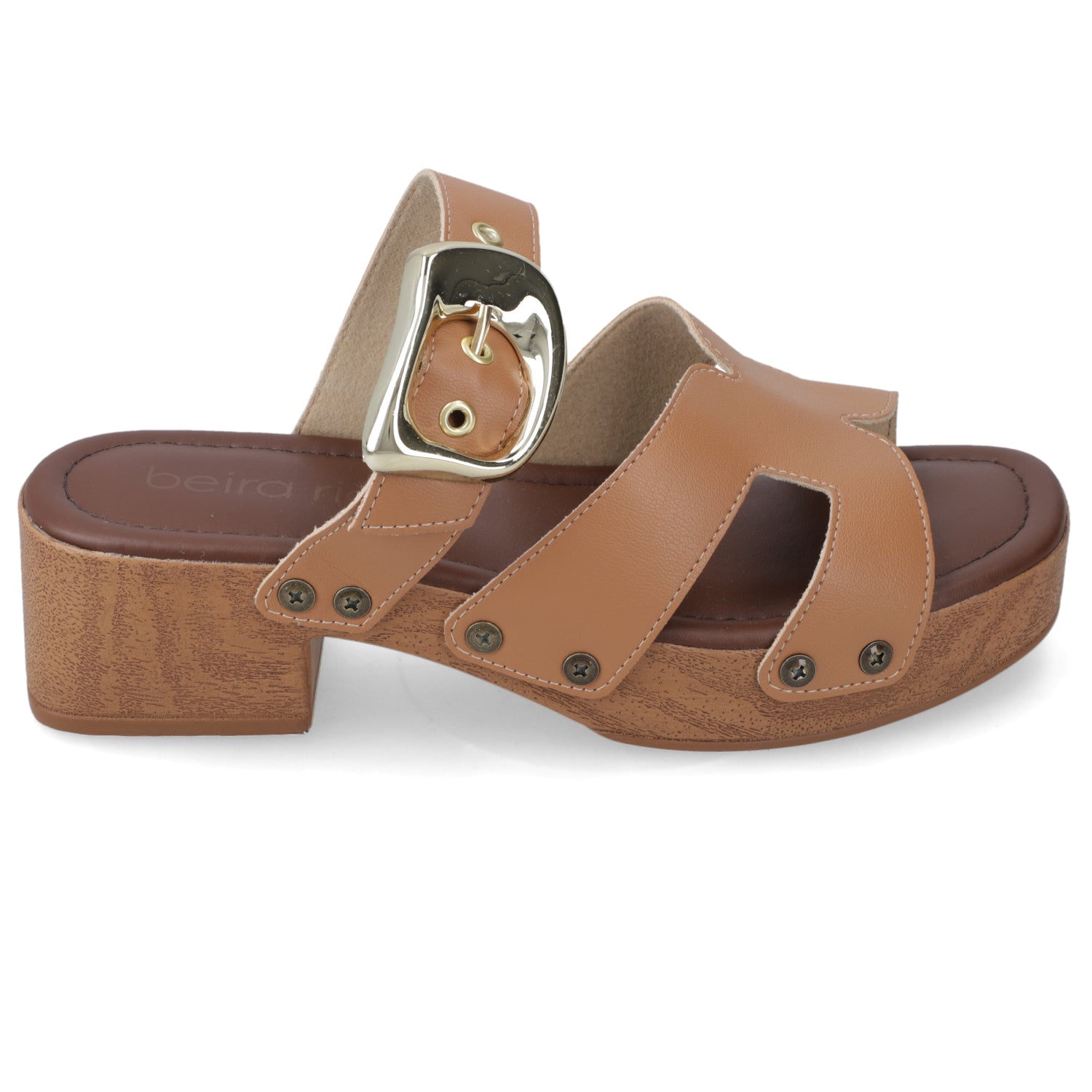 Sandalia Taco Ancho Bajo Camel Beira Rio