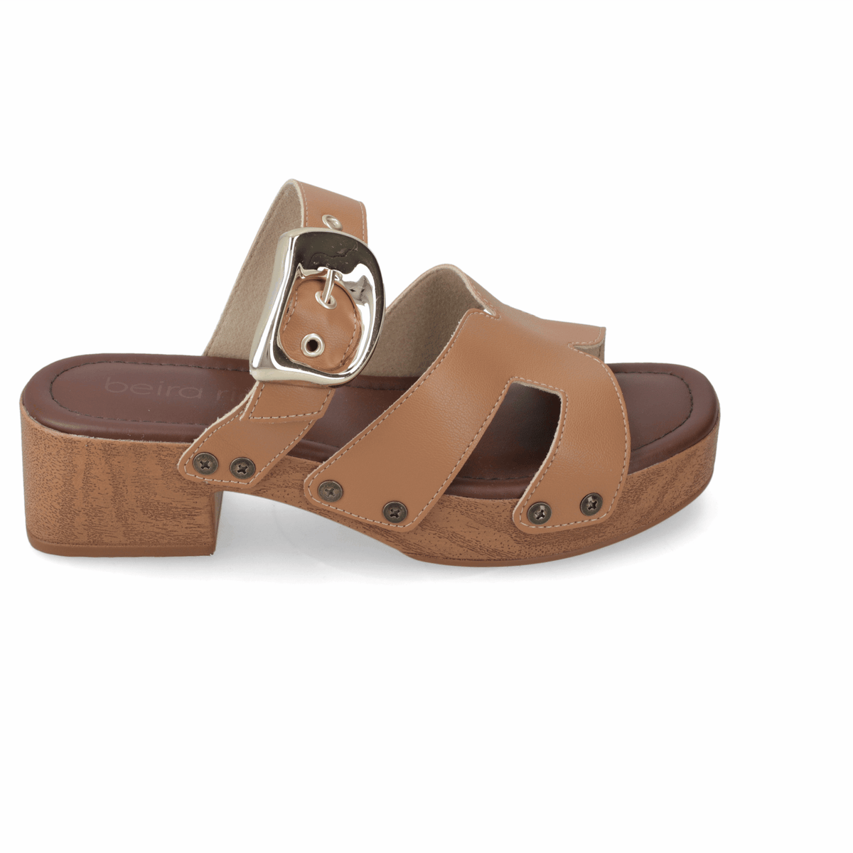 Sandalia Taco Ancho Bajo Camel Beira Rio