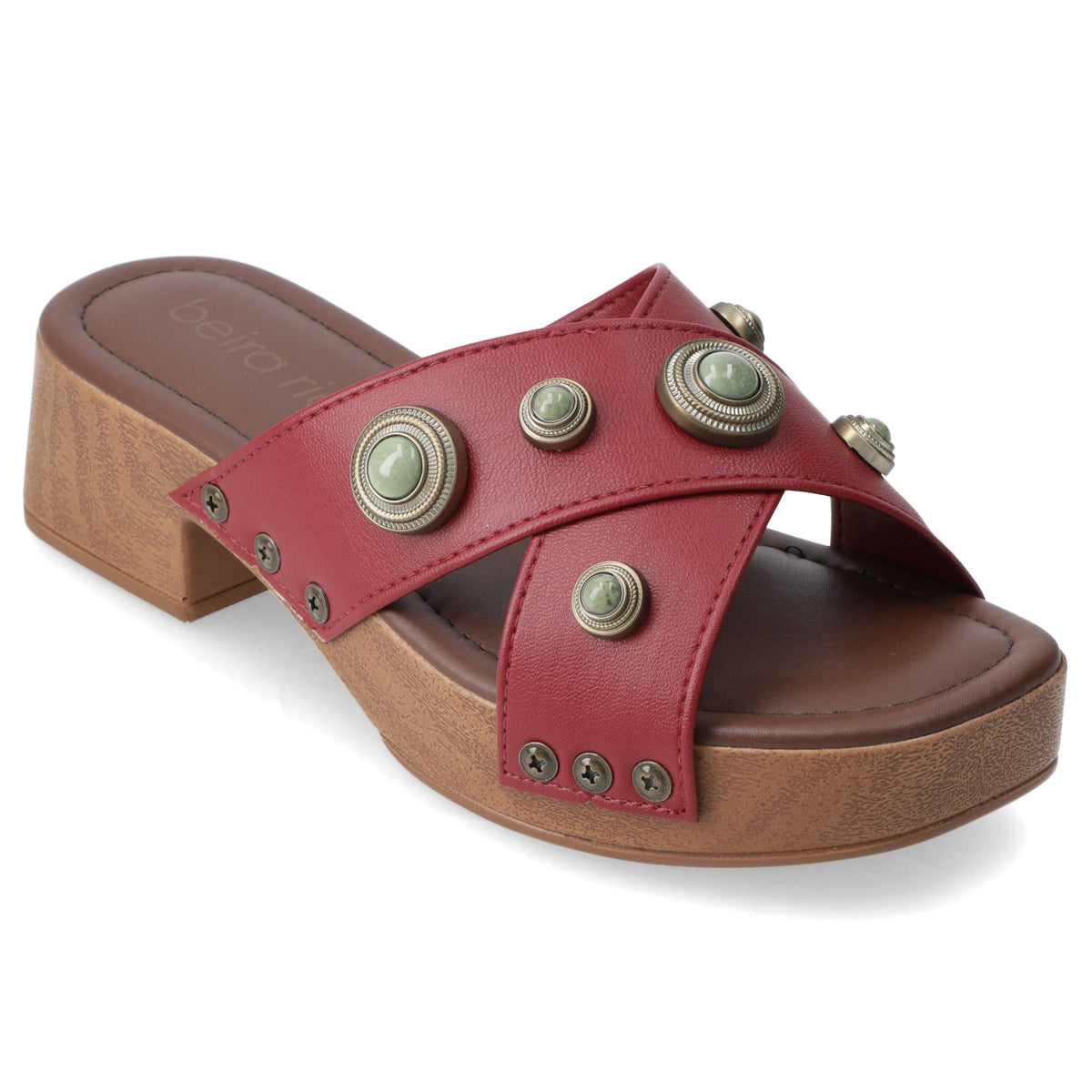 Sandalia Taco Ancho Bajo Cereza Beira Rio