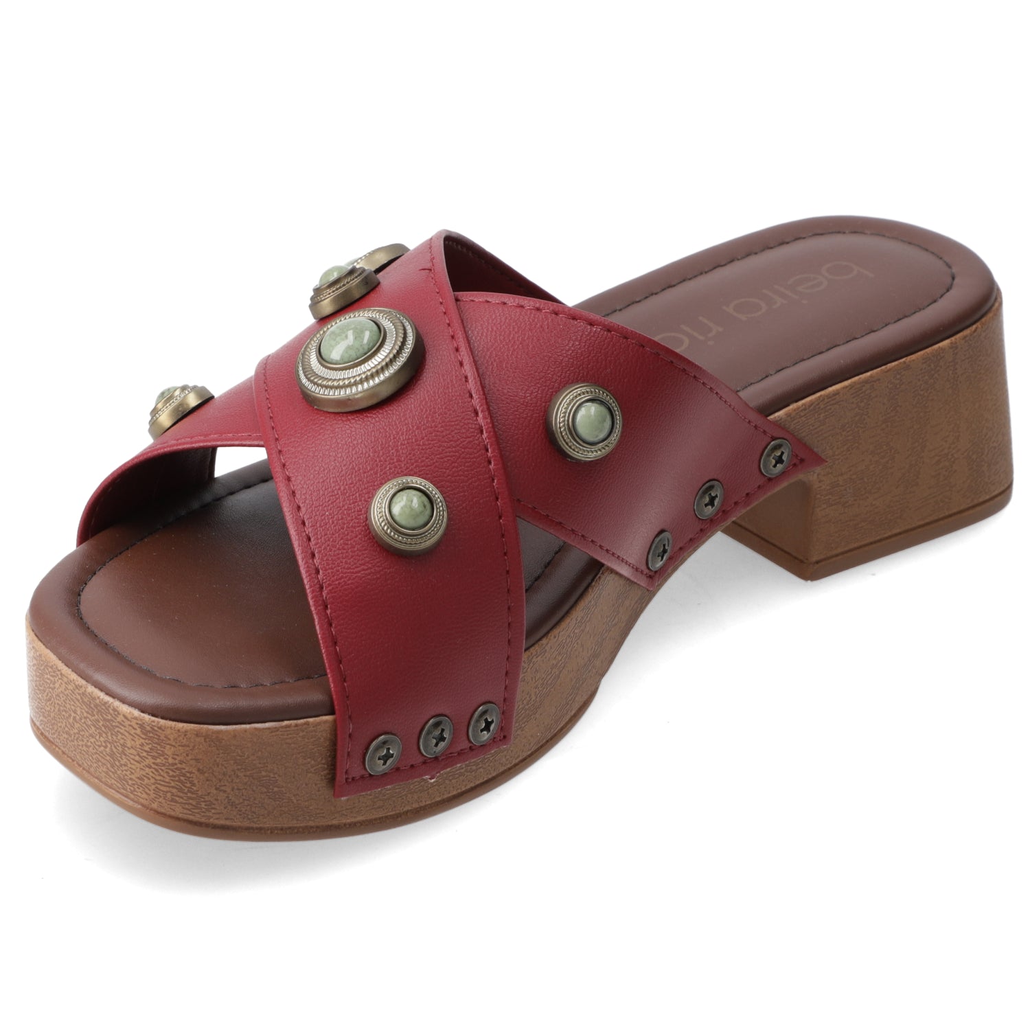 Sandalia Taco Ancho Bajo Cereza Beira Rio