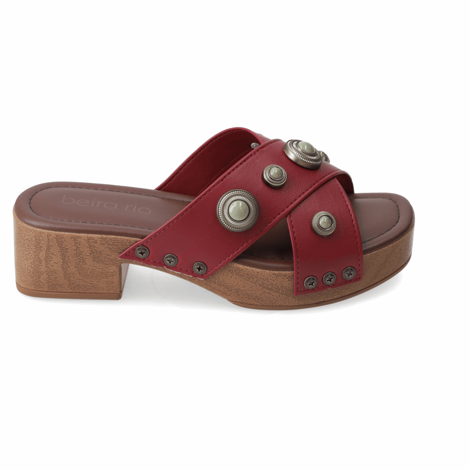 Sandalia Taco Ancho Bajo Cereza Beira Rio